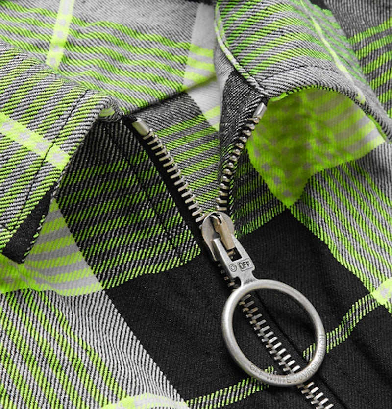 OFF-WHITE Printed Checked Zip Up Shirt Jacket Black/White/Neon Yellow