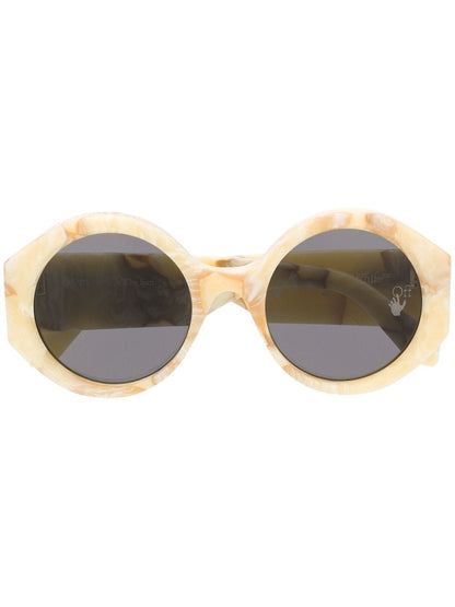 OFF-WHITE Sara Round Frame Sunglasses Yellow Marble/White (OWRI022F20PLA0011800)