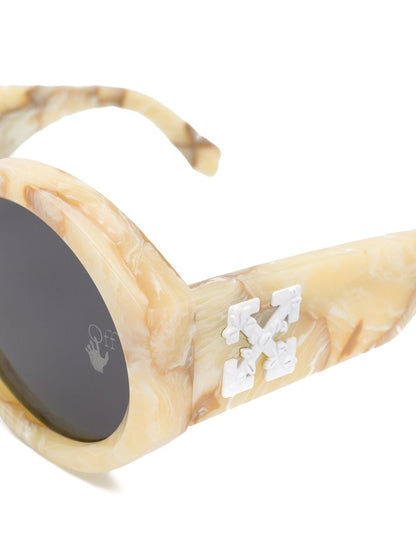 OFF-WHITE Sara Round Frame Sunglasses Yellow Marble/White (OWRI022F20PLA0011800)