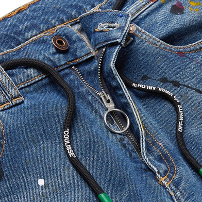 OFF-WHITE Skinny Fit Paint Splattered Denim Jeans Blue/Multicolor