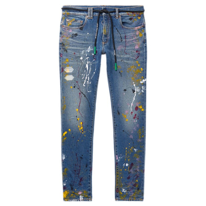 OFF-WHITE Skinny Fit Paint Splattered Denim Jeans Blue/Multicolor