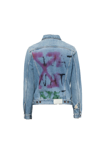 OFF-WHITE Slim Bleached Denim Jacket Indigo/Multicolor