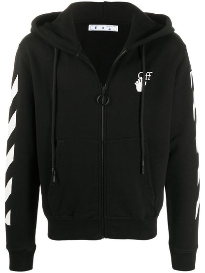 OFF-WHITE Slim Fit Arrows Diag Zip Up Hoodie Black/White