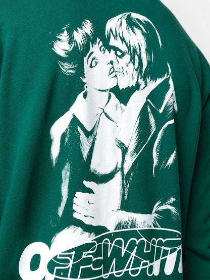 OFF-WHITE Slim Fit Kiss 21 Full Zip Hoodie Dark Green/White