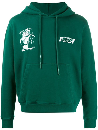 OFF-WHITE Slim Fit Kiss 21 Hoodie Dark Green/White