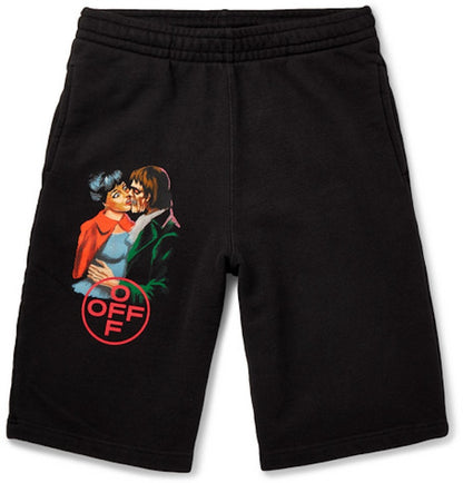OFF-WHITE Slim Fit 'Kiss' Graphic Print Shorts Black/Multicolor