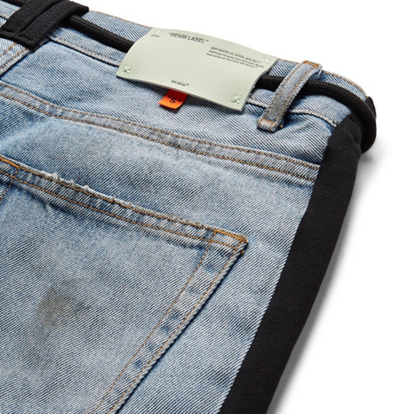 OFF-WHITE Slim Fit Logo Appliqued Denim Jeans Blue/Black