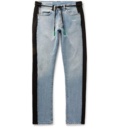 OFF-WHITE Slim Fit Logo Appliqued Denim Jeans Blue/Black