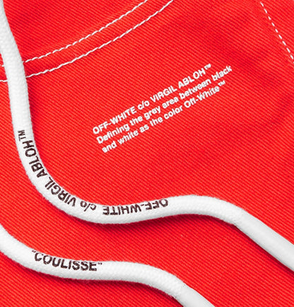OFF-WHITE Slim Fit Logo Print Denim Jeans Red