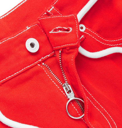 OFF-WHITE Slim Fit Logo Print Denim Jeans Red