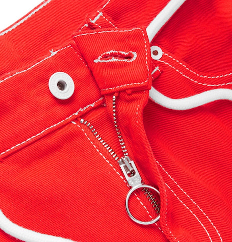 OFF-WHITE Slim Fit Logo Print Denim Jeans Red