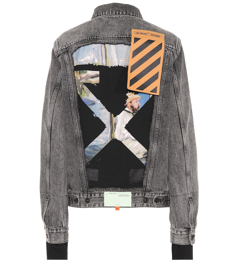 OFF-WHITE Slim Fit Logo Print Denim Jersey Jacket Grey/Multicolor