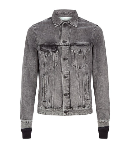 OFF-WHITE Slim Fit Logo Print Denim Jersey Jacket Grey/Multicolor