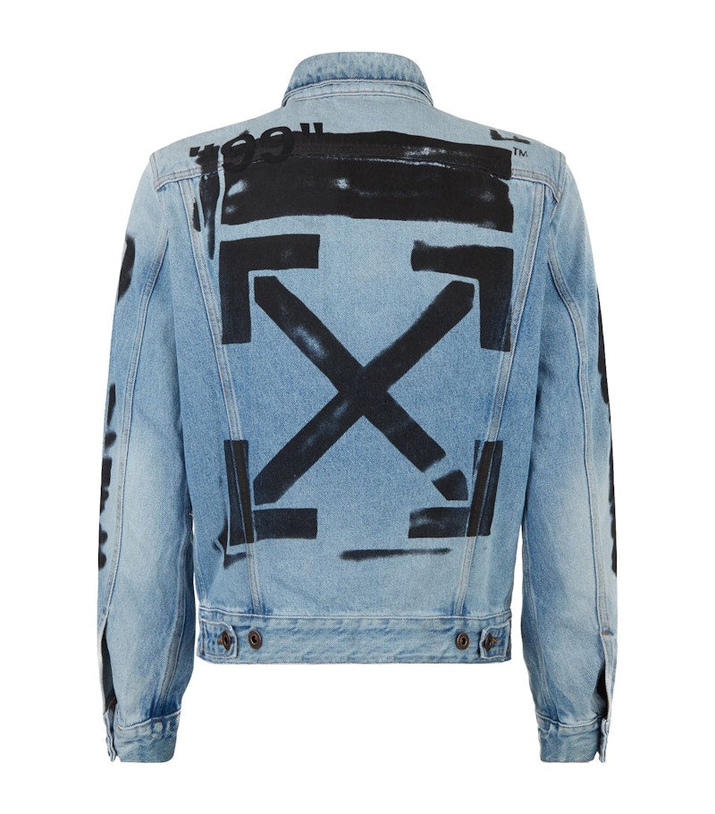 OFF-WHITE Slim Fit Spray Paint Diag Denim Jacket Bleached Blue
