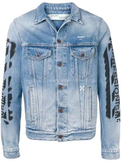 OFF-WHITE Slim Fit Spray Paint Diag Denim Jacket Bleached Blue