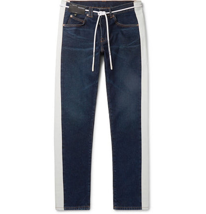 OFF-WHITE Slim Fit Striped Denim Jeans Dark Blue/White