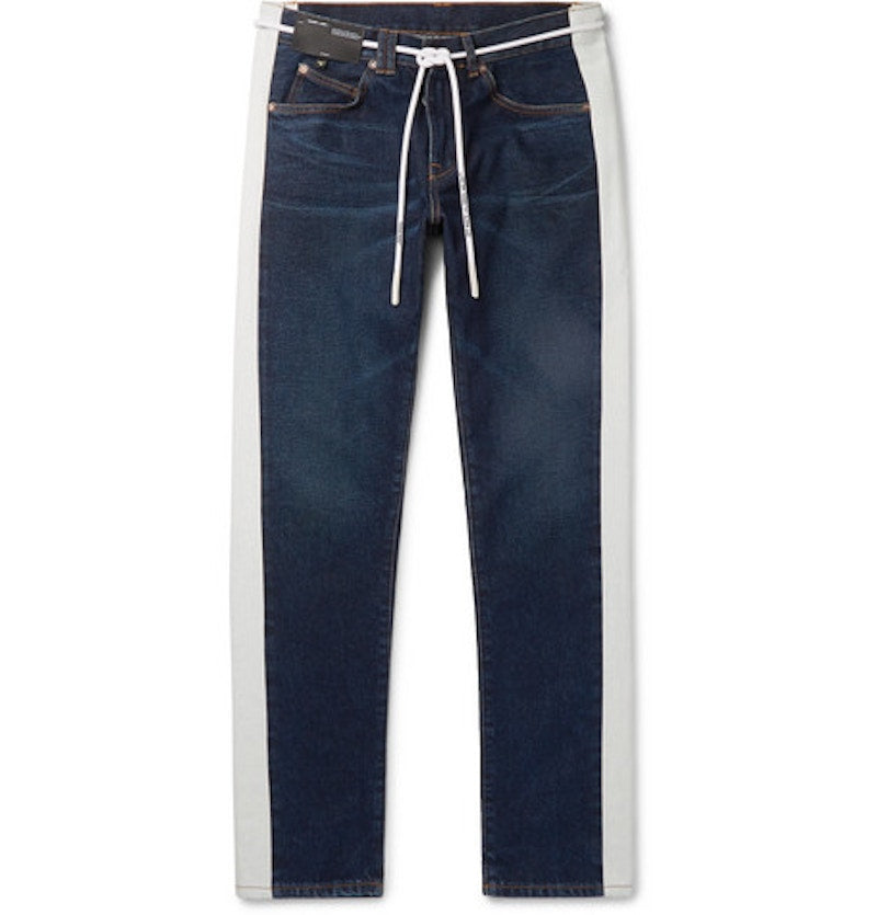 OFF-WHITE Slim Fit Striped Denim Jeans Dark Blue/White