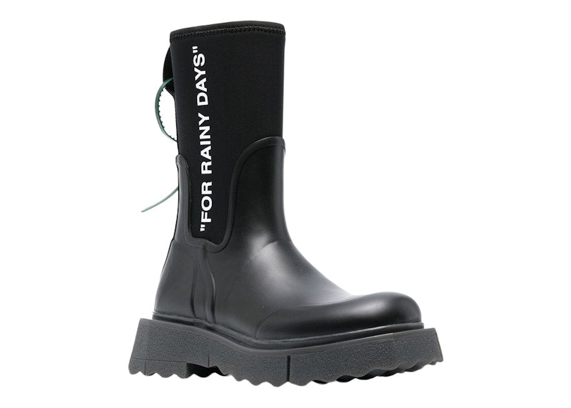 OFF_WHITE Sponge Rubber Rainboot Black Black White (Women's)