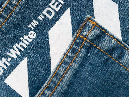 OFF-WHITE Stonewash Skinny Fit Denim Jeans Medium Blue/White