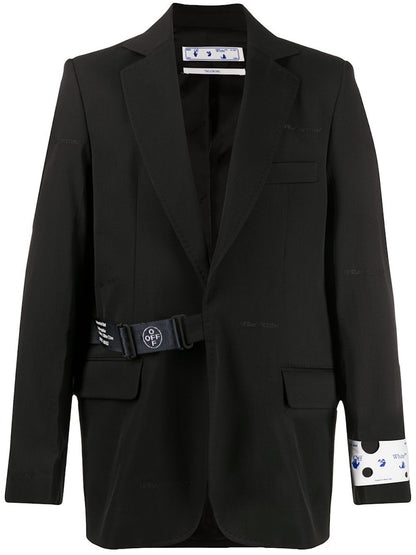 OFF-WHITE Strap Fastening Blazer Jacket Black/White