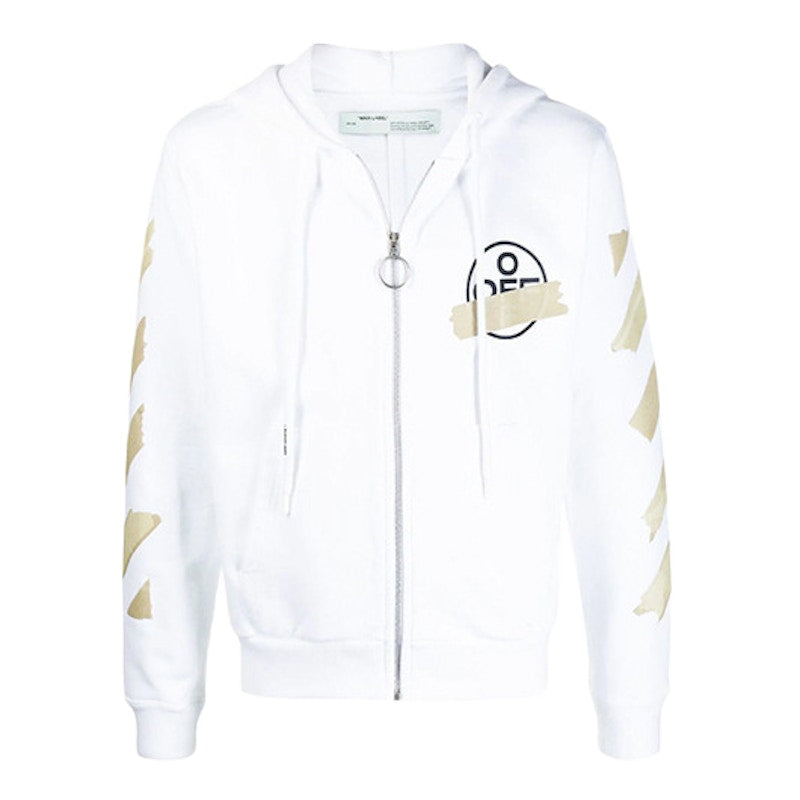 OFF-WHITE Tape Diag Arrows Zip Up Hoodie White
