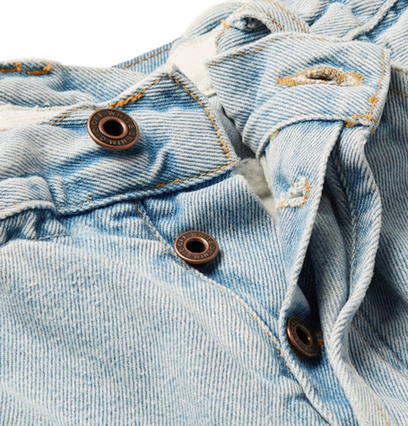 OFF-WHITE Tapered Distressed Denim Jeans Light Blue