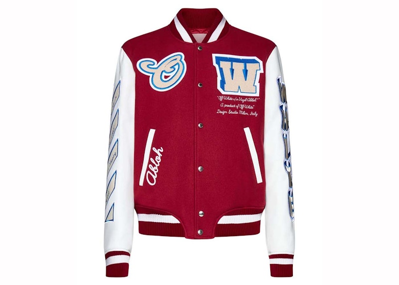 OFF-WHITE Varsity Wool-Blend Bomber Jacket Red/White