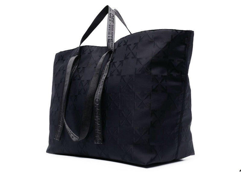 OFF-WHITE Virgil Abloh Black Monogram Embroidered Logo Tote Bag Black