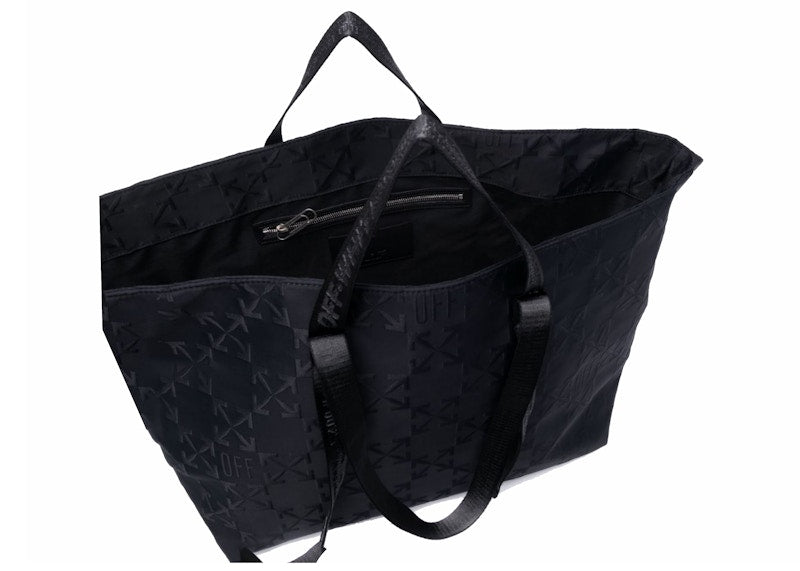 OFF-WHITE Virgil Abloh Black Monogram Embroidered Logo Tote Bag Black