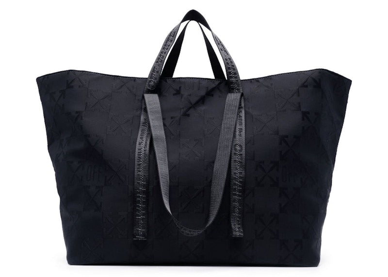 OFF-WHITE Virgil Abloh Black Monogram Embroidered Logo Tote Bag Black