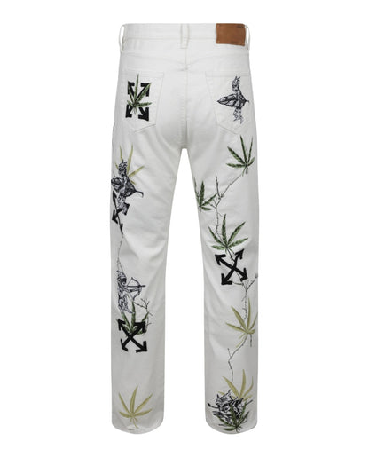 OFF-WHITE Weed Skate Fit Jeans White/Green