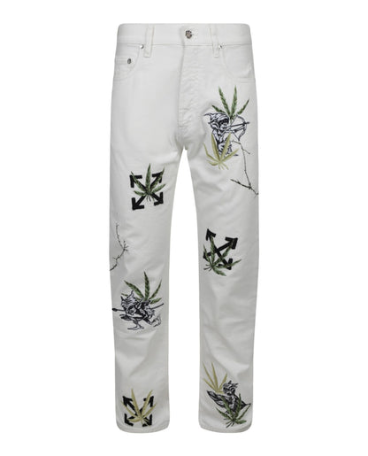 OFF-WHITE Weed Skate Fit Jeans White/Green