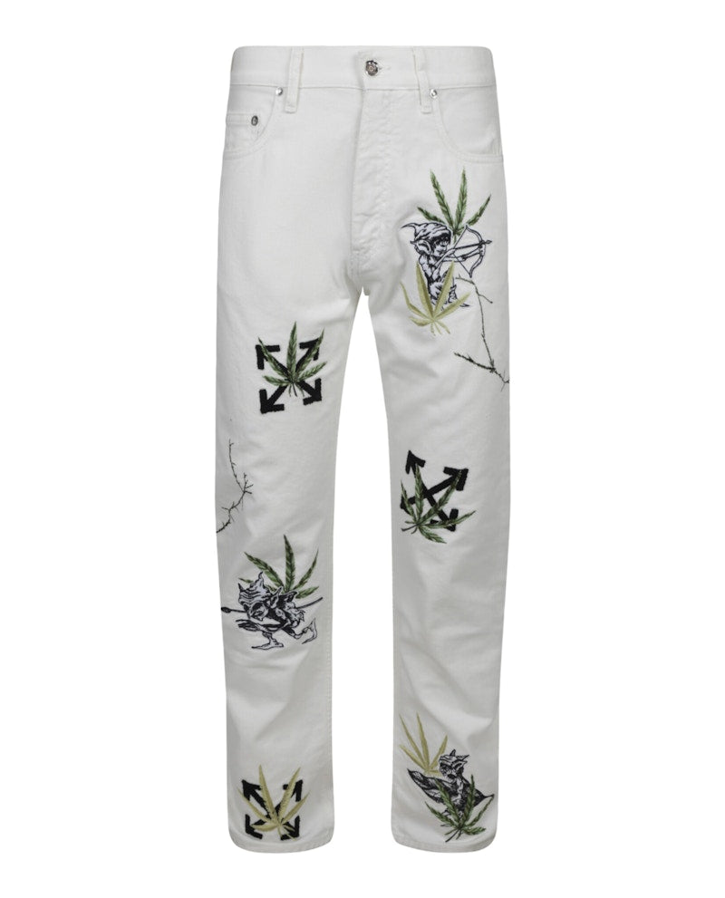 OFF-WHITE Weed Skate Fit Jeans White/Green
