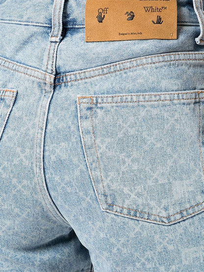 OFF-WHITE Womens Bleached Denim Arrow Print Shorts Light Blue