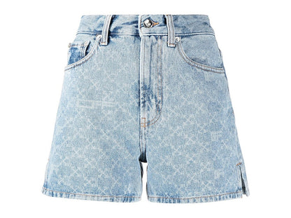 OFF-WHITE Womens Bleached Denim Arrow Print Shorts Light Blue