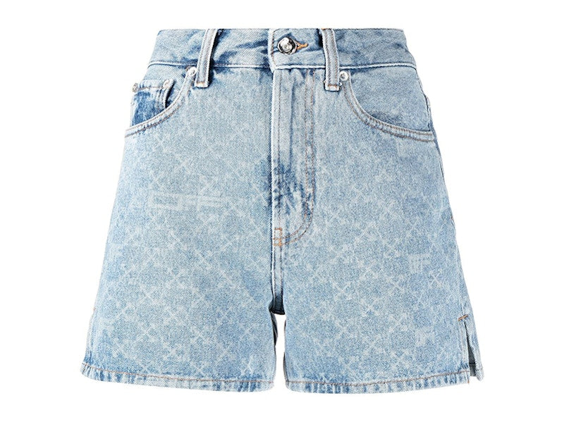 OFF-WHITE Womens Bleached Denim Arrow Print Shorts Light Blue