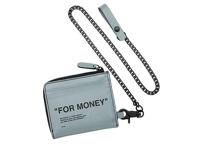 OFF-WHITE Zip Chain Card Case "For Money" (2 Card Slot) Silver