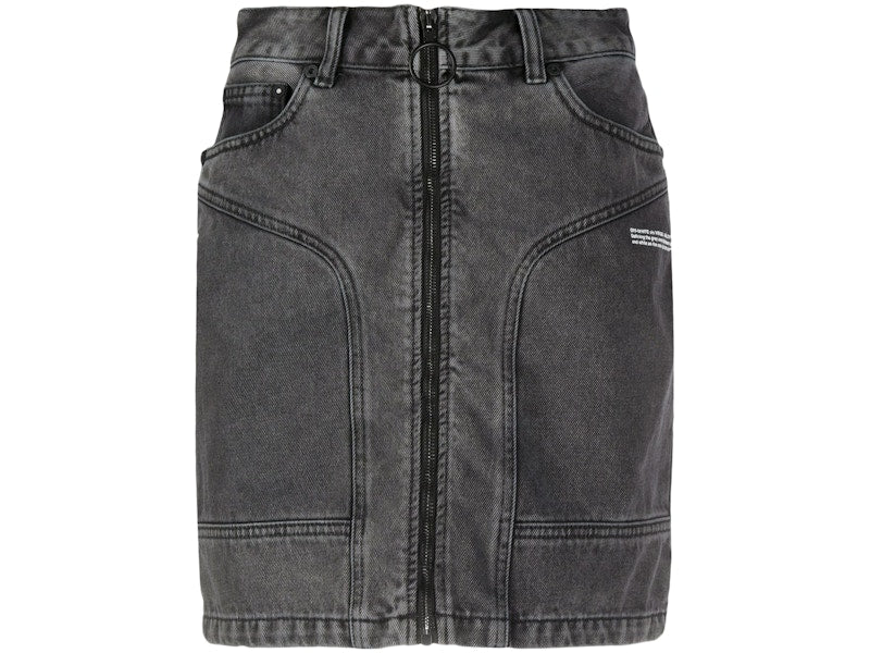OFF-WHITE Zip Front Denim Skirt Dark Grey
