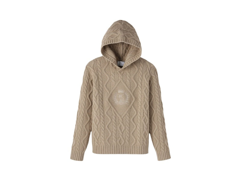 OVO Cable Knit Crest Hoodie Camel