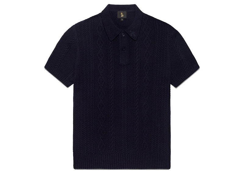 OVO Cable Knit Polo Navy