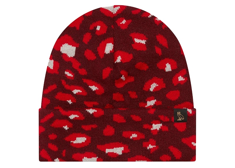 OVO Cheetah Print Beanie Burgundy