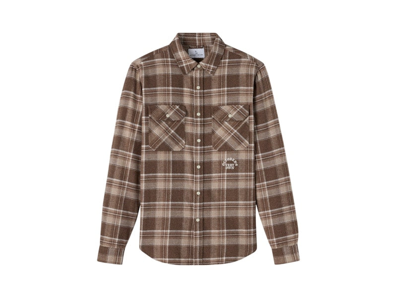 OVO Heather Plaid Flannel Shirt Brown