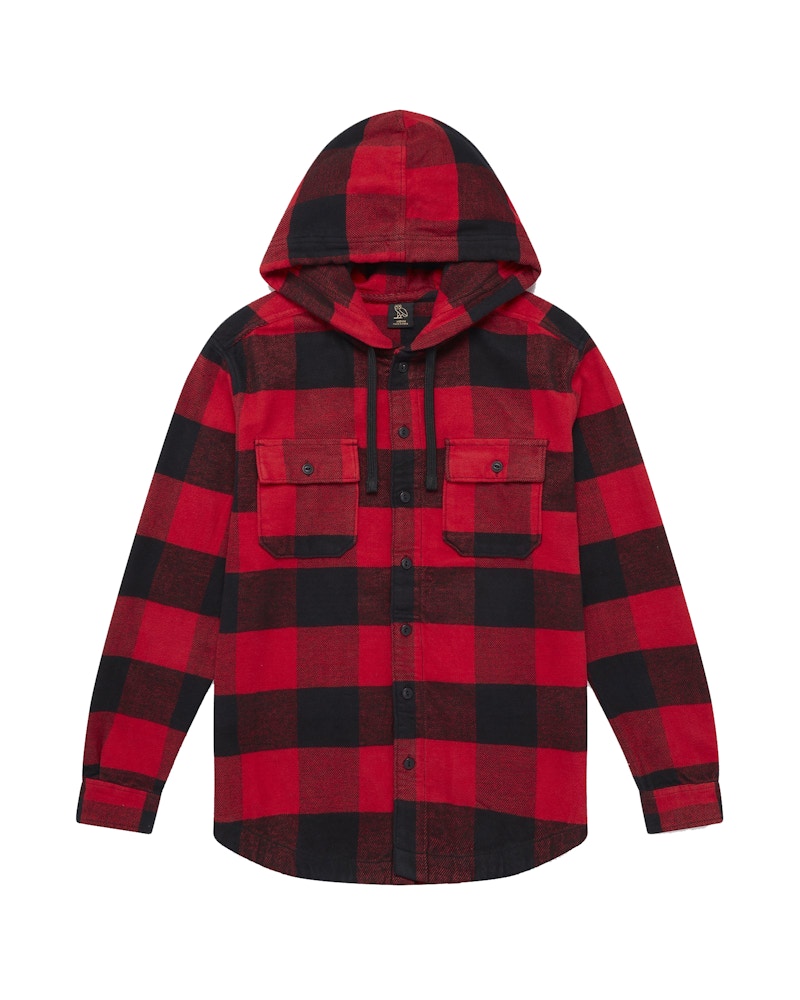OVO Hooded Flannel Shirt Red Buffalo Plaid