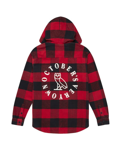 OVO Hooded Flannel Shirt Red Buffalo Plaid