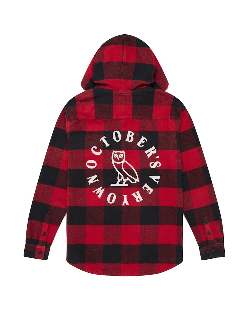 OVO Hooded Flannel Shirt Red Buffalo Plaid