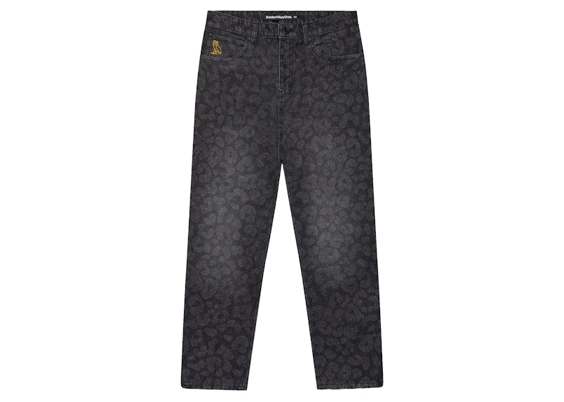 OVO Leopard Print Denim Washed Black
