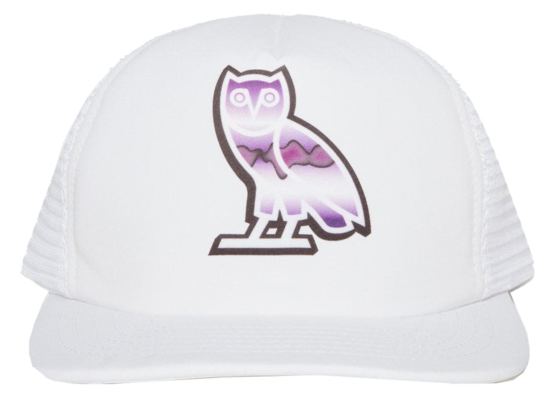 OVO Liquid Chrome Owl Trucker Hat White