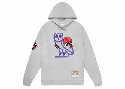 OVO Mitchell & Ness 1995 Raptors OG Owl Hoodie Heather Grey
