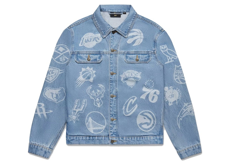 OVO NBA Team Icons Denim Jacket Washed Indigo
