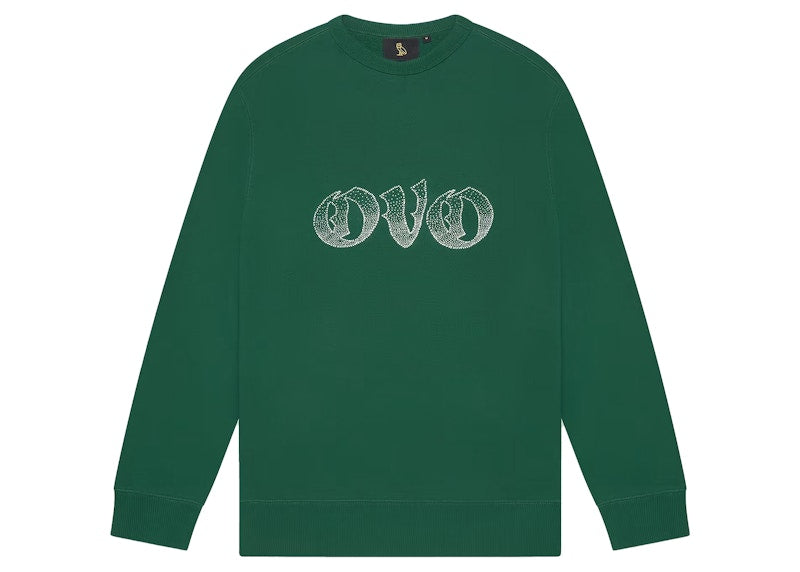 OVO Old English Rhinestone Crewneck Dark Green